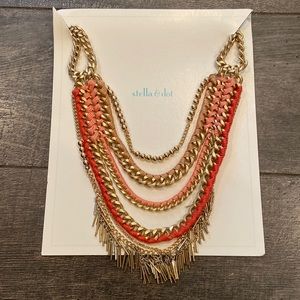 Stella and Dot, fringe coral & pink, layered statement necklace